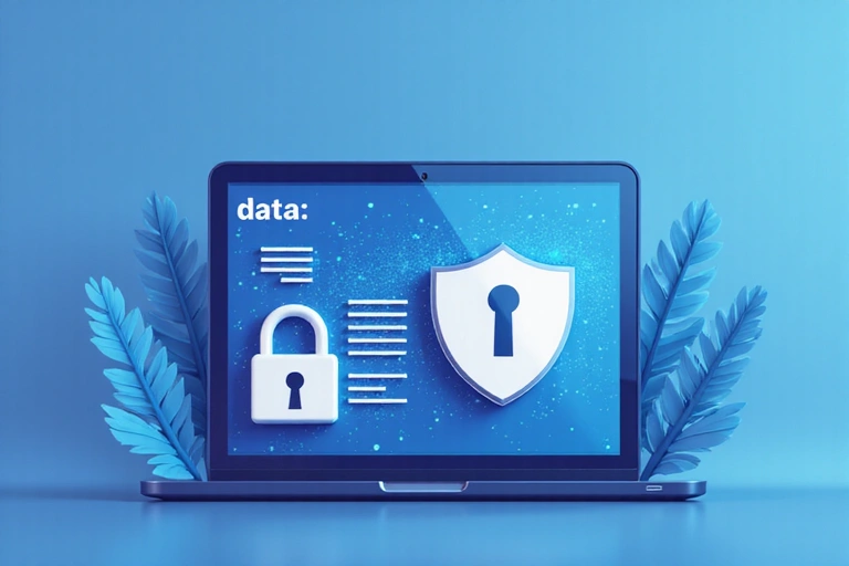 Ilustracja przedstawiająca bezpieczne przechowywanie danych z kłódką i tarczą